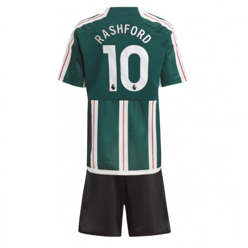 Echipament fotbal Manchester United Marcus Rashford #10 Tricou Deplasare 2023-24 pentru copii maneca scurta (+ Pantaloni scurti)